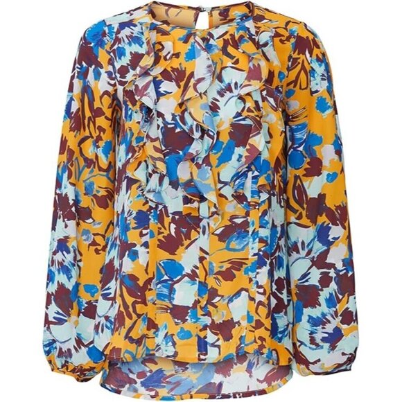 Prabal Gurung Collective Ochre Floral Ruffle Front Blouse Size: 6 - Picture 2 of 6